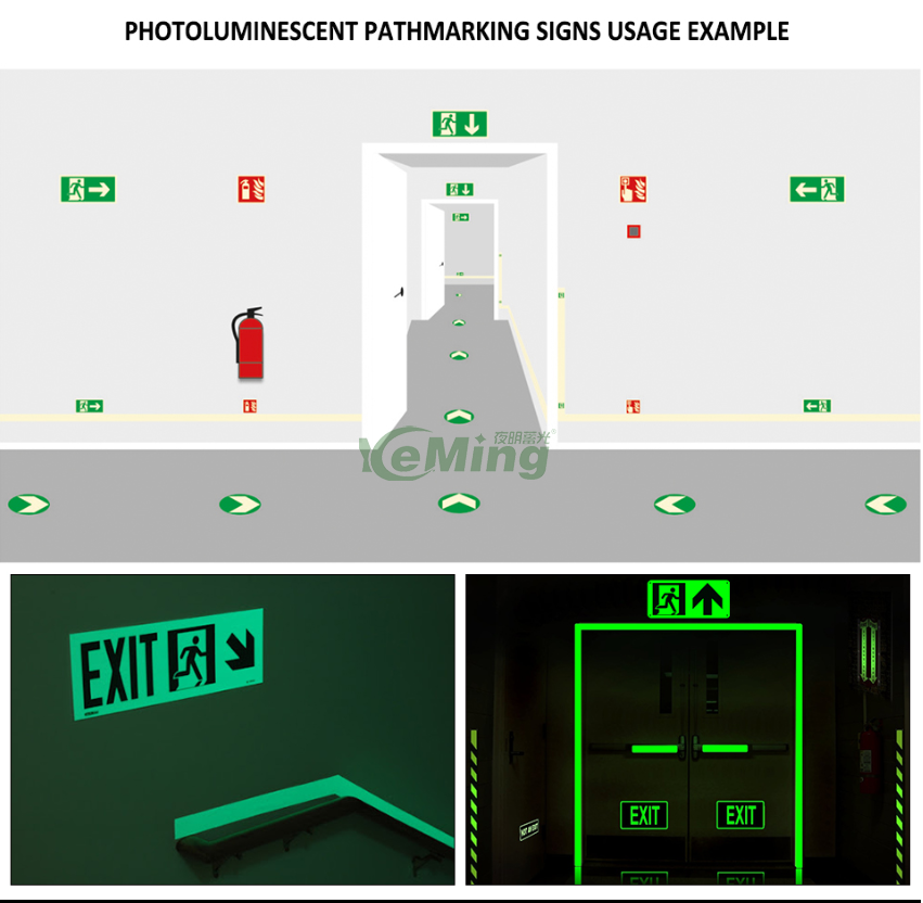Wholesale Running Man Exit Sign Glow in The Dark Photoluminescent Signs Signage